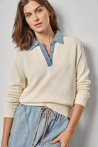 DENIM COLLAR POLO SWEATER - Sweaters - Sassanova