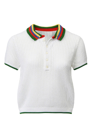 POINTELLE TIPPED SHORT SLEEVE POLO SWEATER