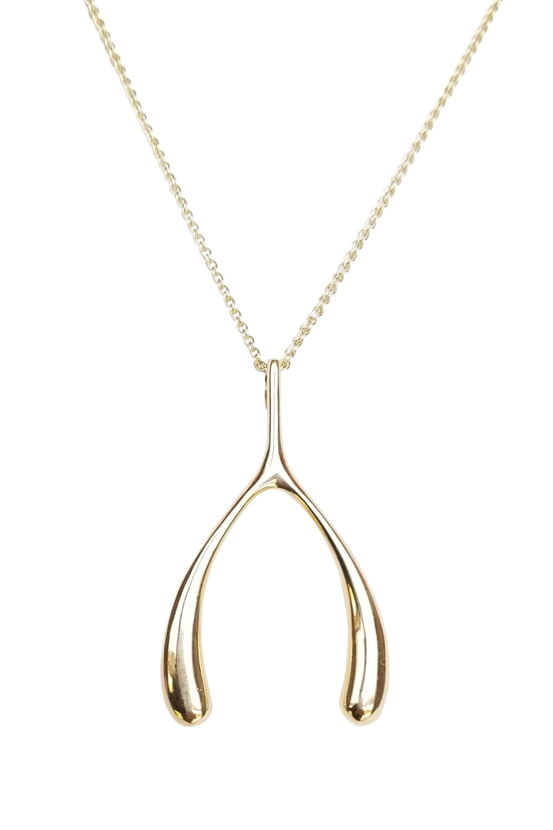 LUCKY GOLD WISHBONE PENDANT- ADJ DELICATE CHAIN - sassanova