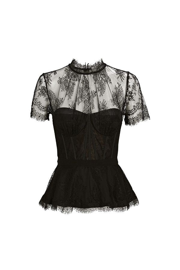 KEHLANI LACE S/S BUSTIER TOP - Blouses - Sassanova