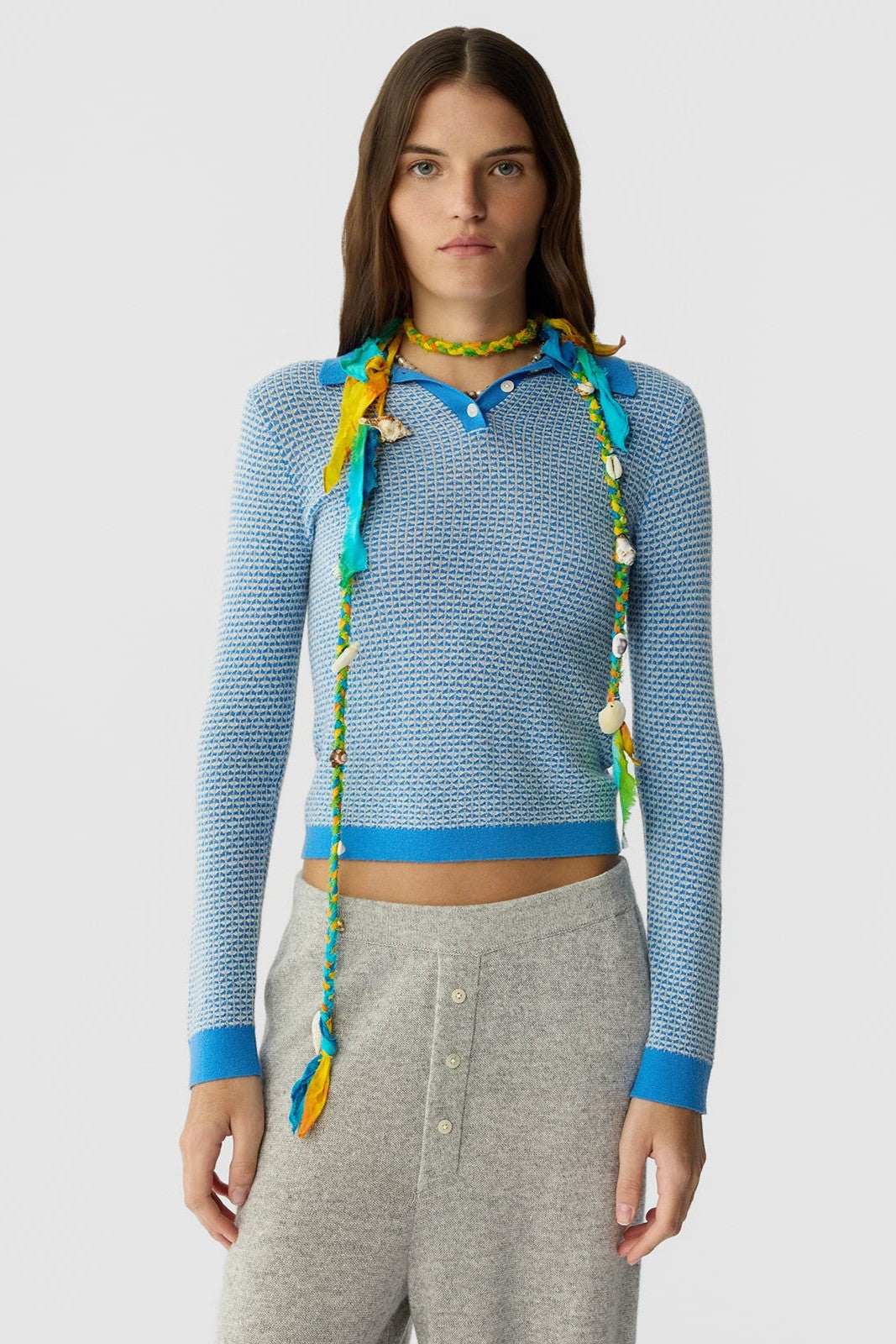 PIQUE LONG SLEEVE SHRUNKEN POLO - Sweaters - Sassanova