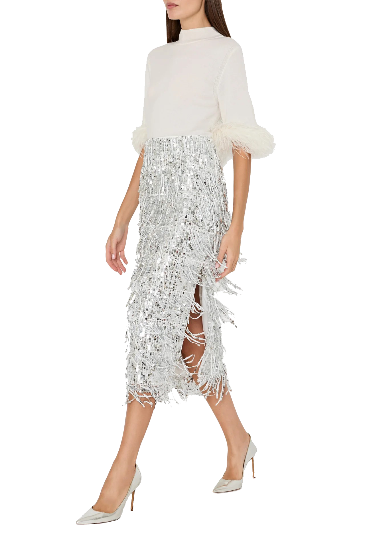 ROXANNE FRINGE SEQUIN MIDI SKIRT - sassanova