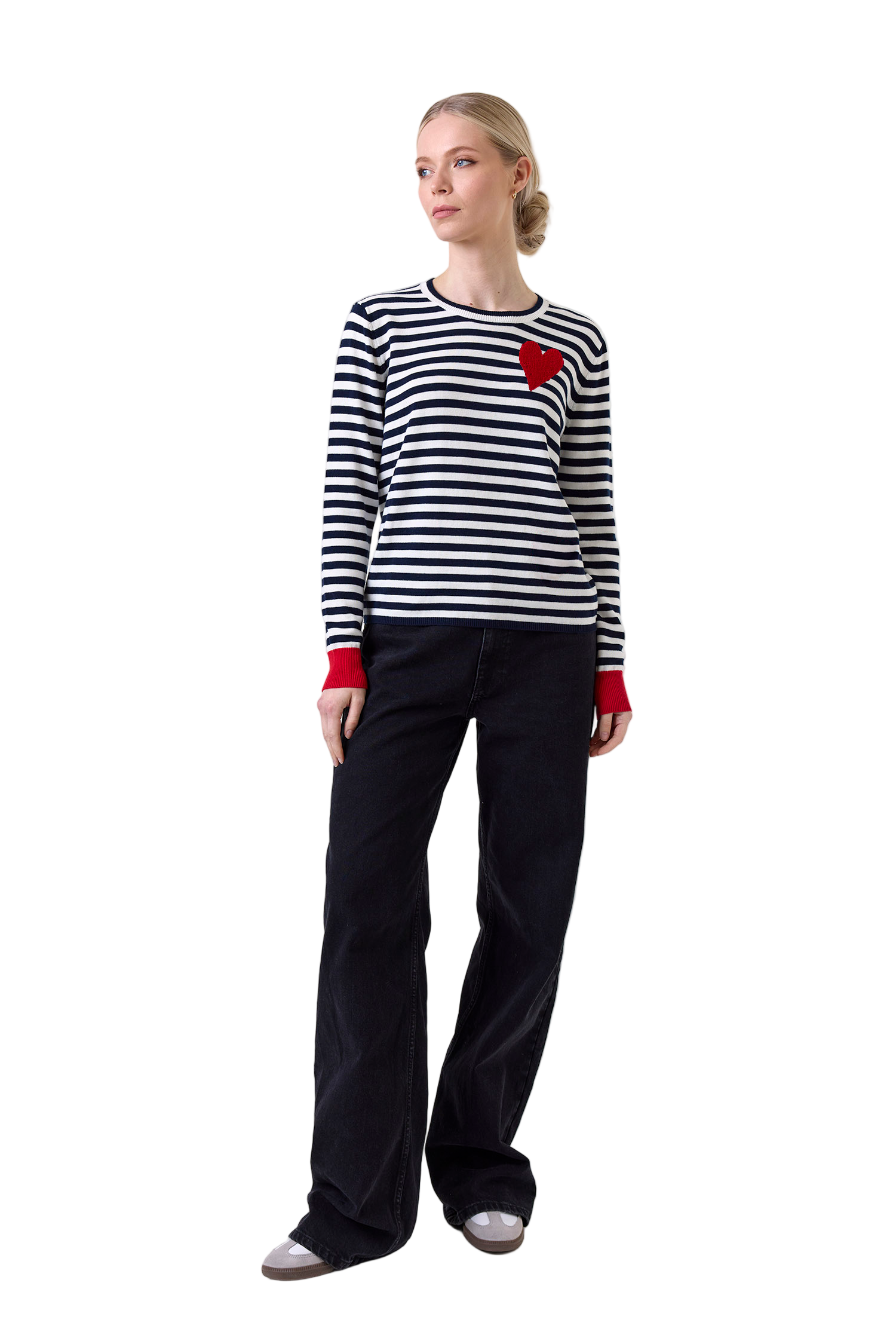 HEART EMBROIDERY STRIPE CREW (718/V1) - Sweaters - Sassanova