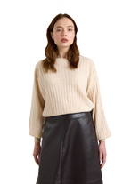 Pixie cashmere crewneck sweater with long sleeves in beige - Sassanova