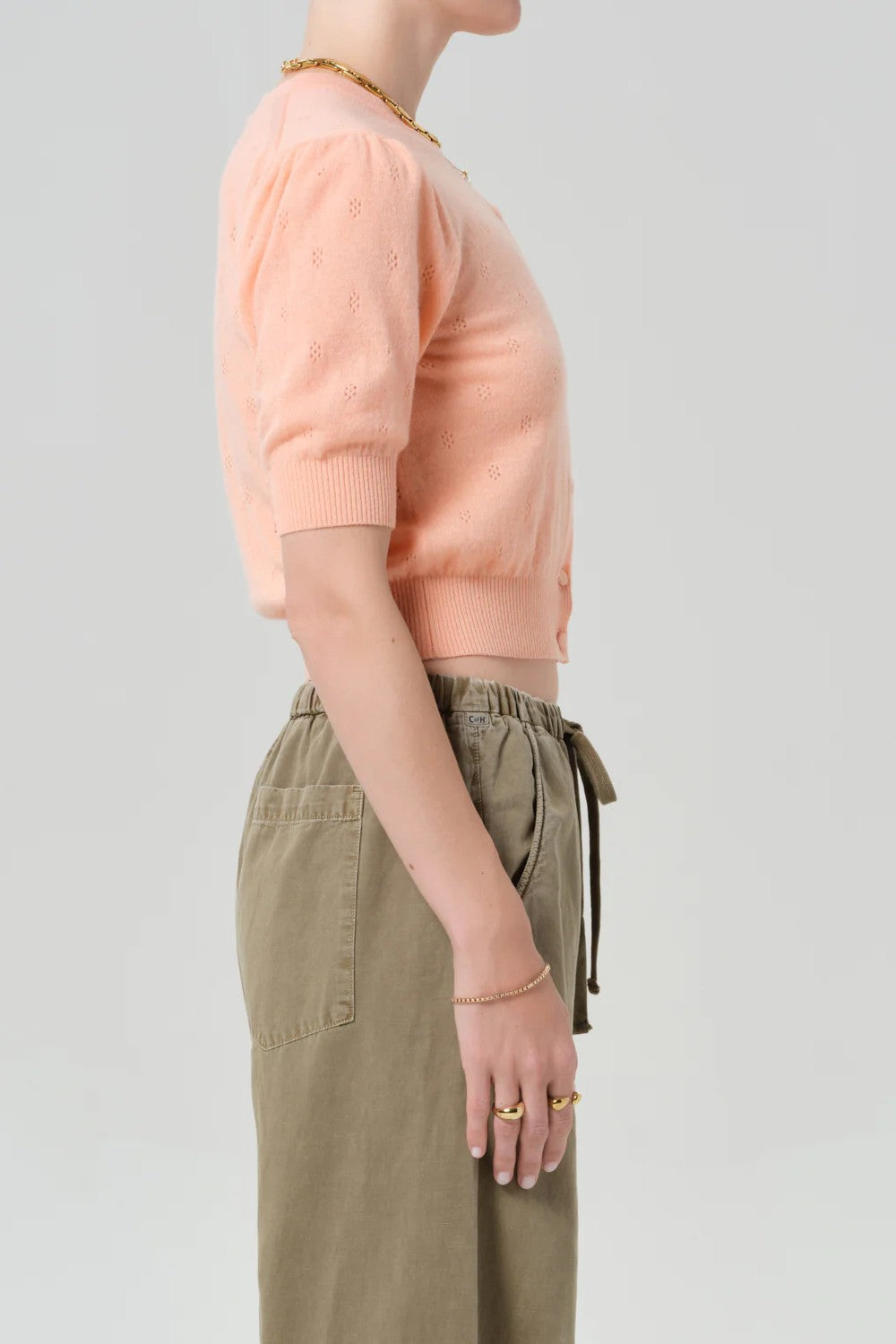 RAINA POINTELLE SHORT SLEEVE CARDIGAN - Sweaters - Sassanova