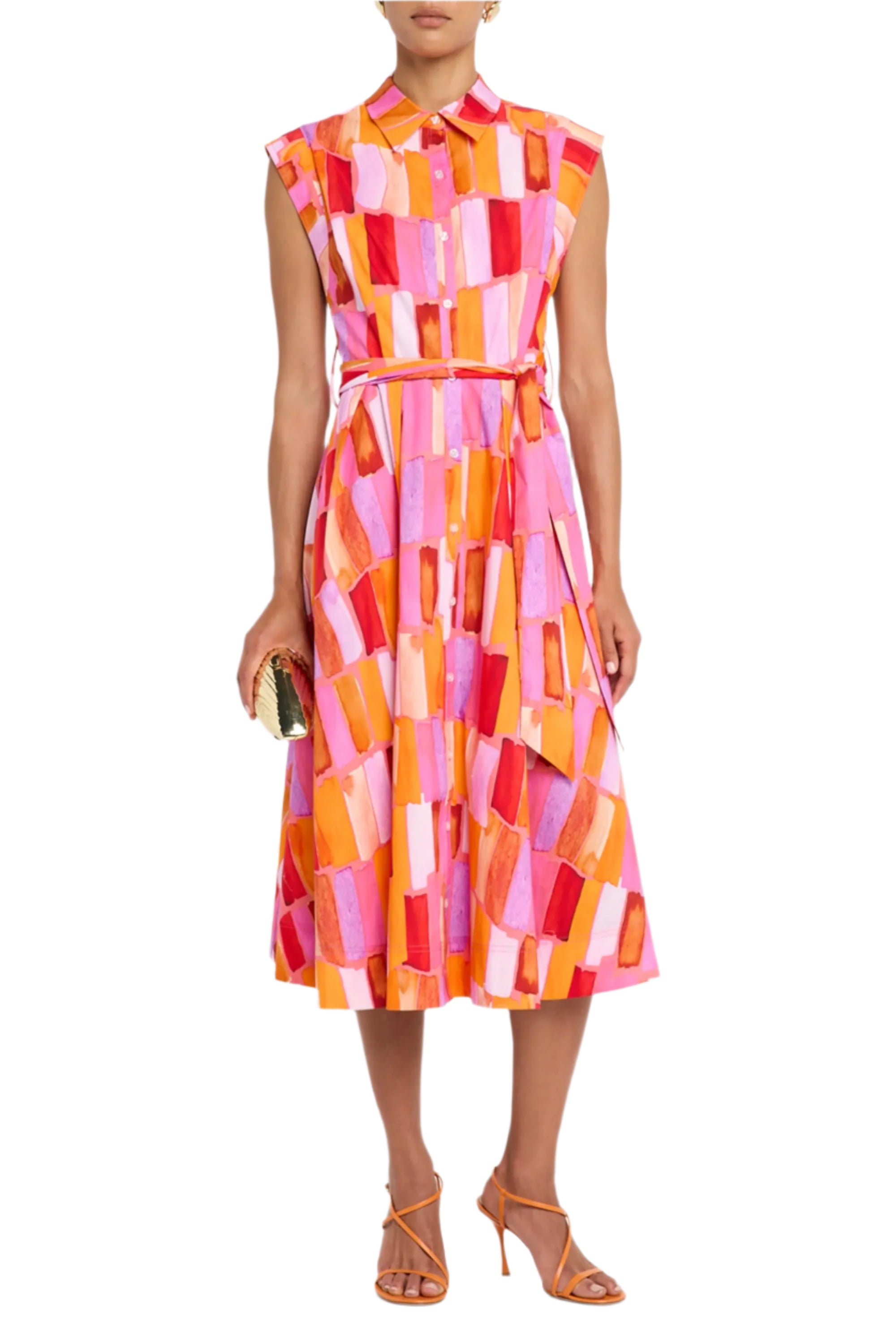 JULES SUNSET TILE POPLIN MIDI DRESS-sassanova