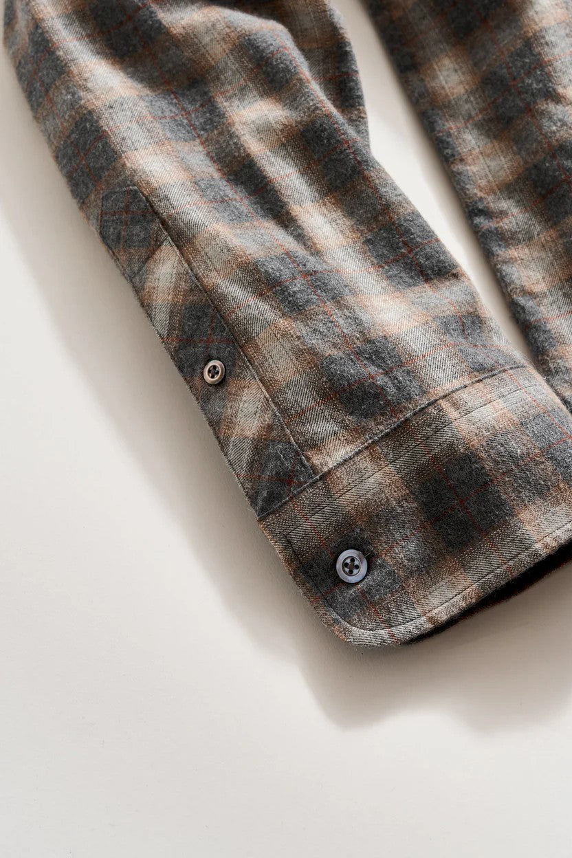 close-up of Melange Grid Plaid Wilson Shirt in grey-novaman