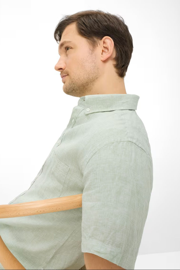 SHORT SLEEVE LINEN HOUNDSTOOTH SPORT SHIRT - Short Sleeved Shirts - Novaman