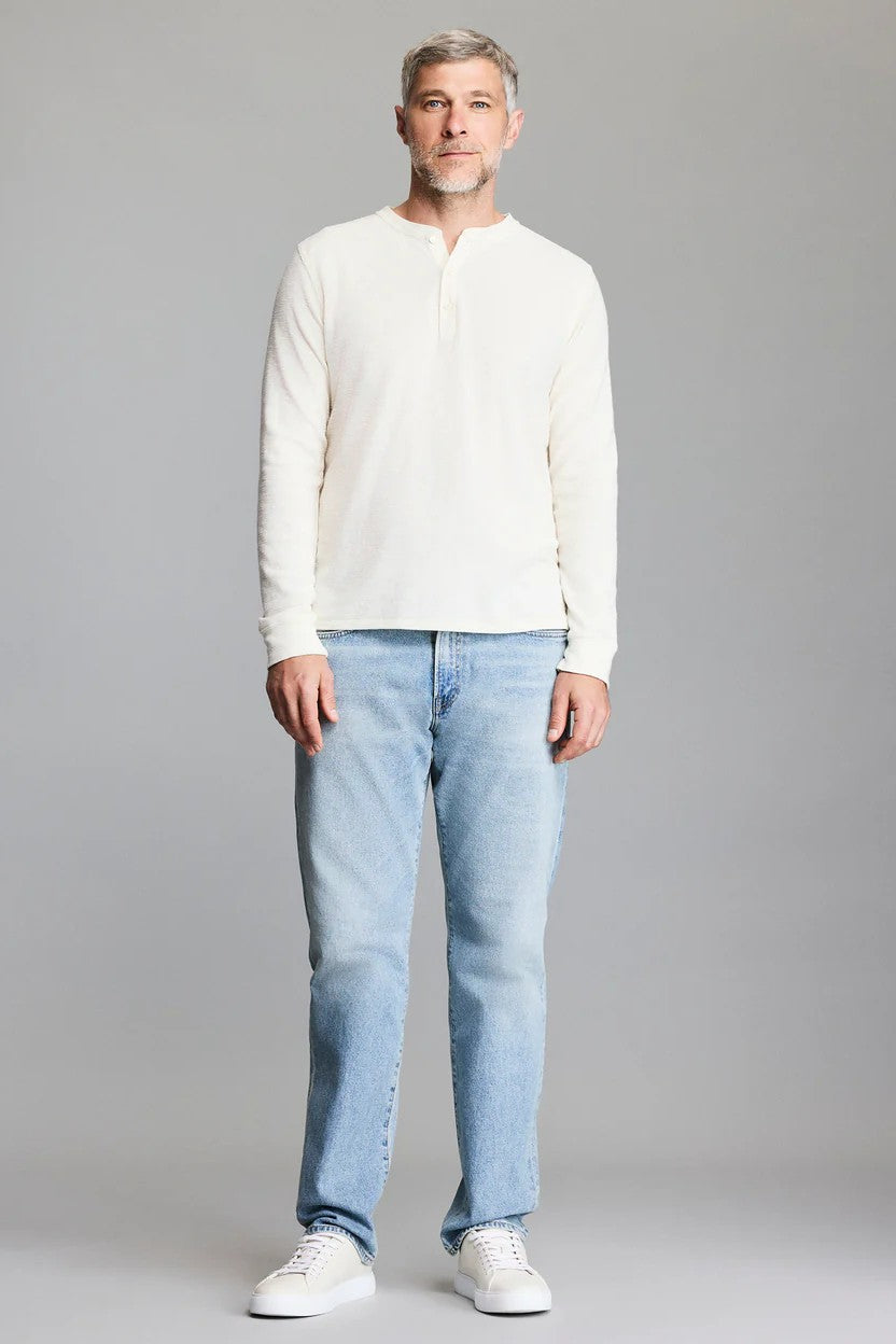 long sleeved slub tuck henley in tinted white-novaman