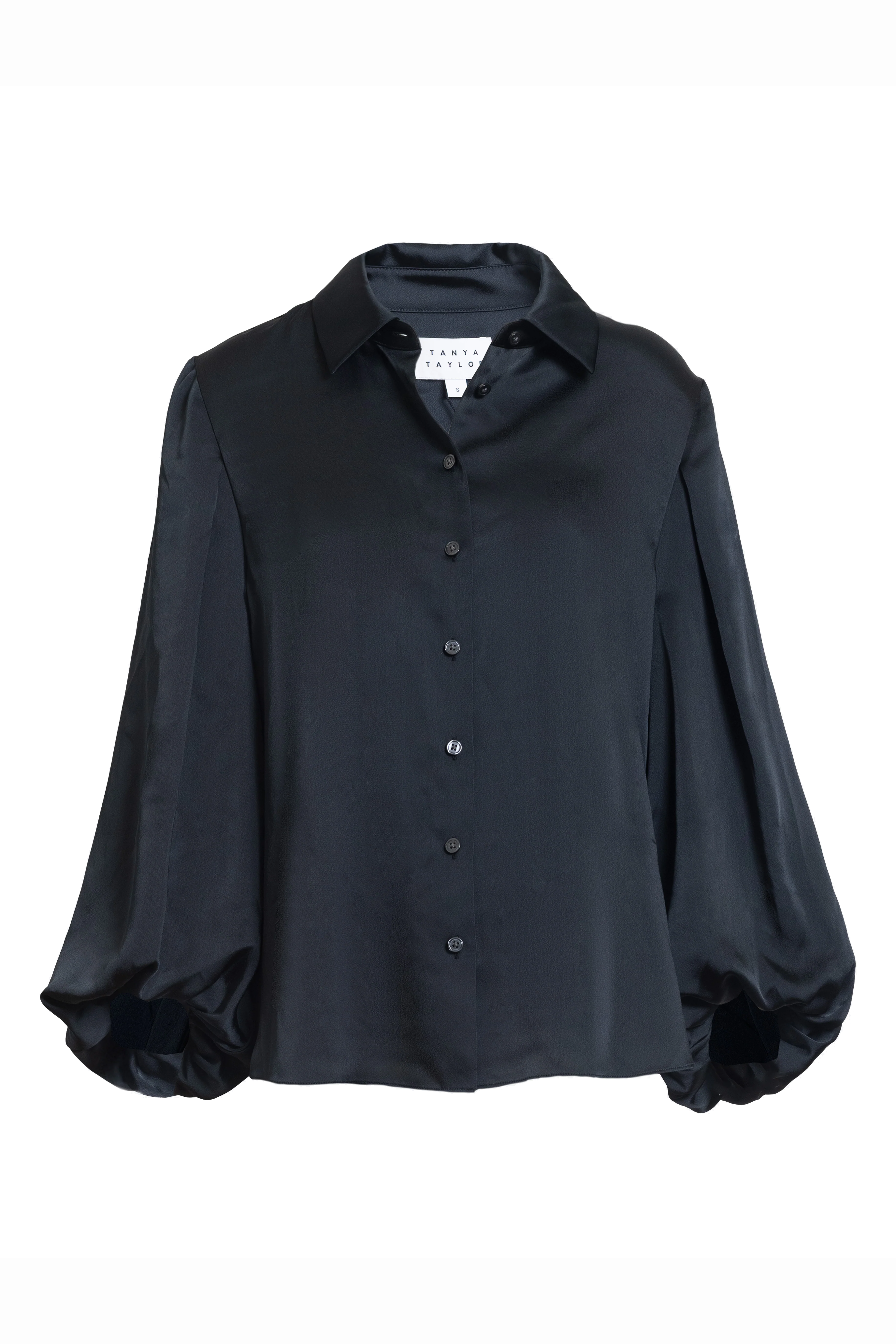 Marina top in solid silky black with button-down detailing-sassanova