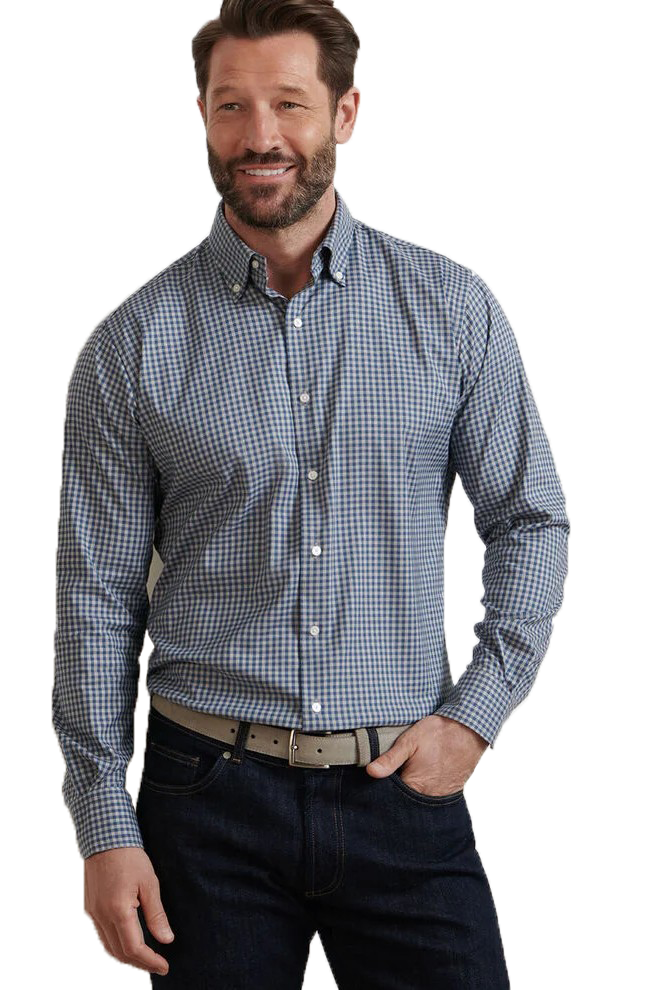 CONWAY CROWN LITE SPORT SHIRT with dark blue plaid print-novaman