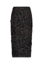 ROSEMARY BEADED ROSETTE MIDI SKIRT Sassanova