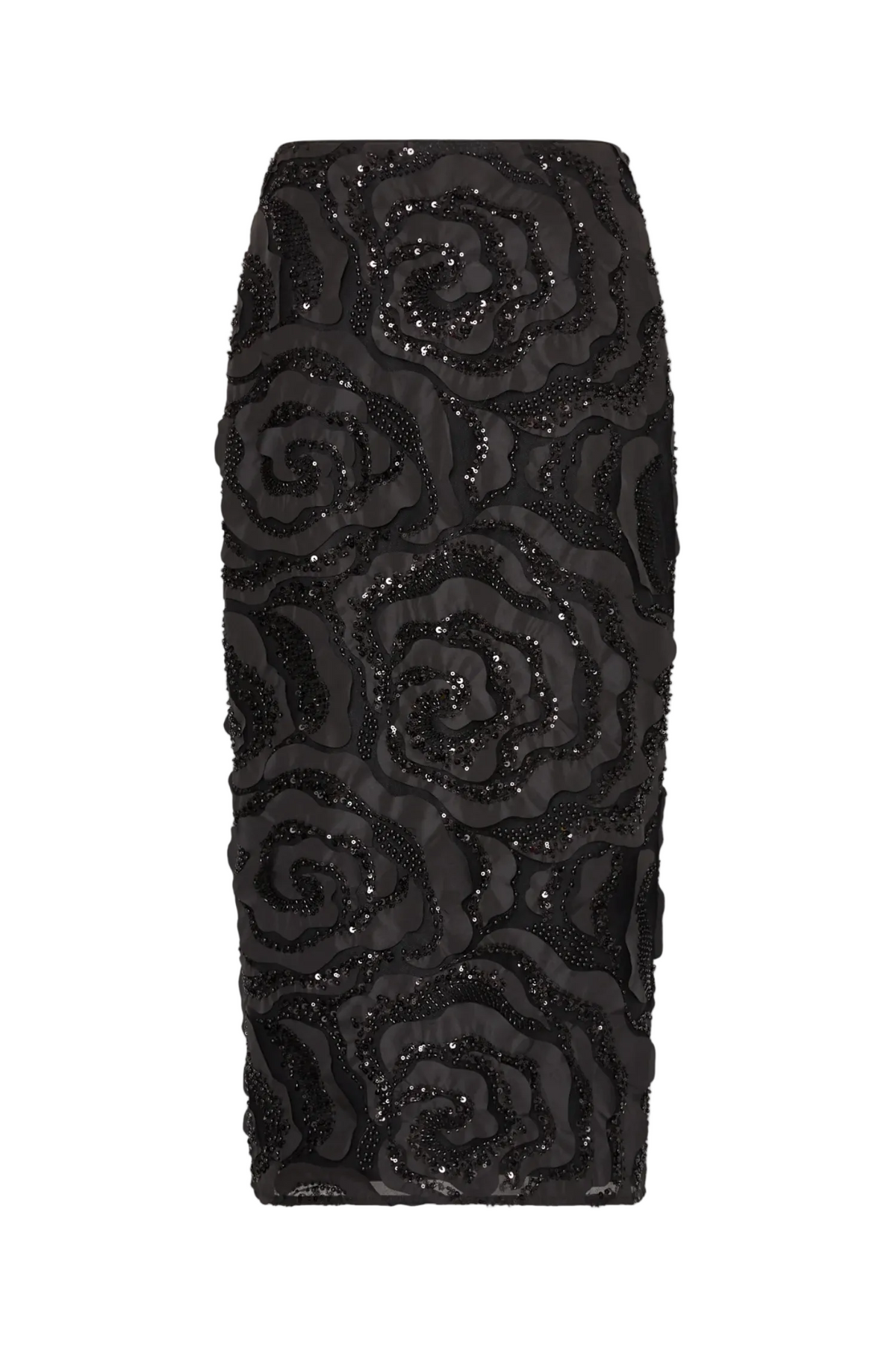 ROSEMARY BEADED ROSETTE MIDI SKIRT Sassanova