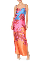 LILY SUNSET FLOWER PRINTED SATIN MAXI DRESS - Sassanova