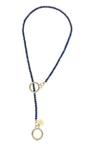 DIAMOND CUT LAPIS LARIAT BEADED NECKLACE - sassanova
