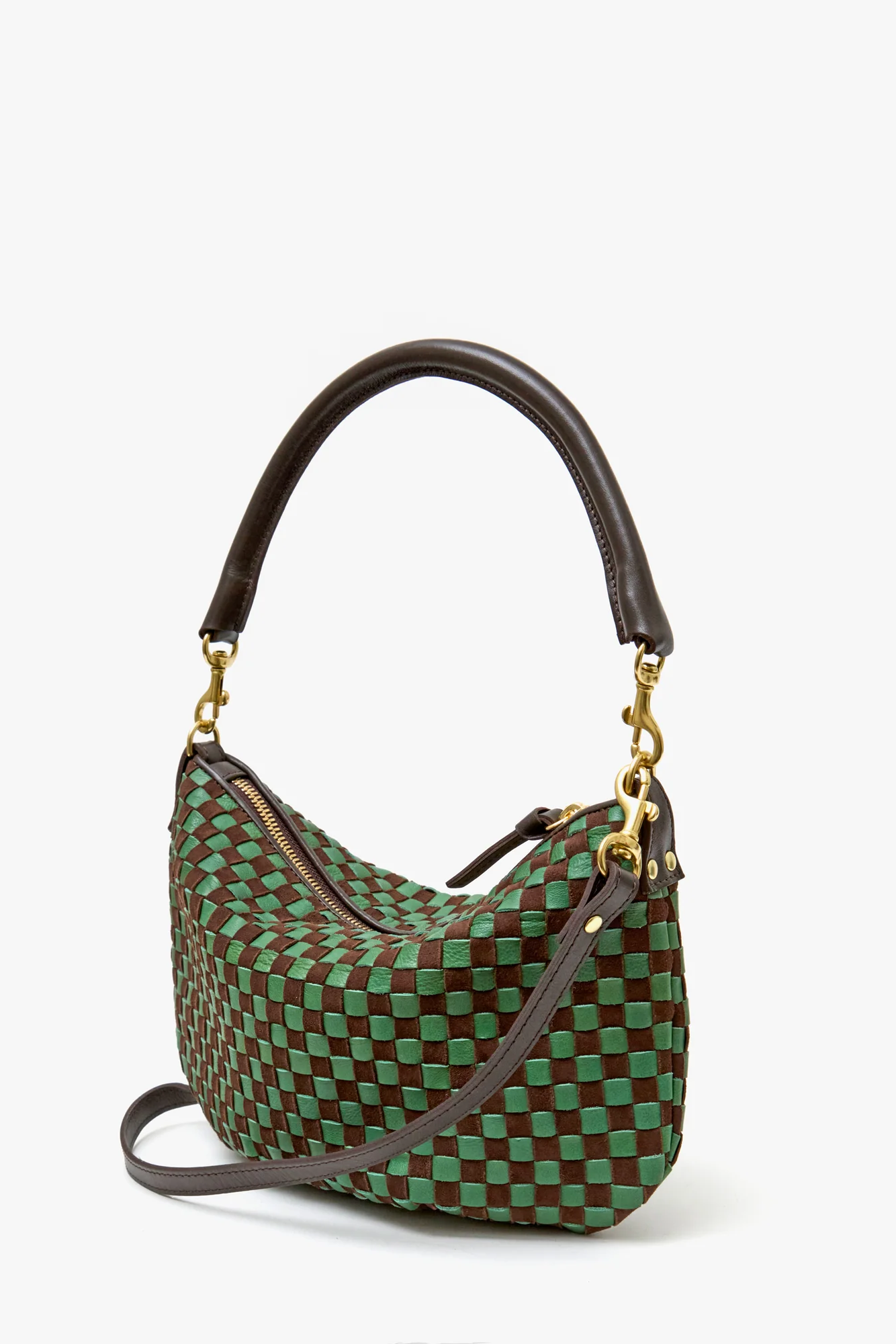 PETITE MOYEN MESSENGER LEATHER/SUEDE WOVEN CHECKER - Handbags - Sassanova