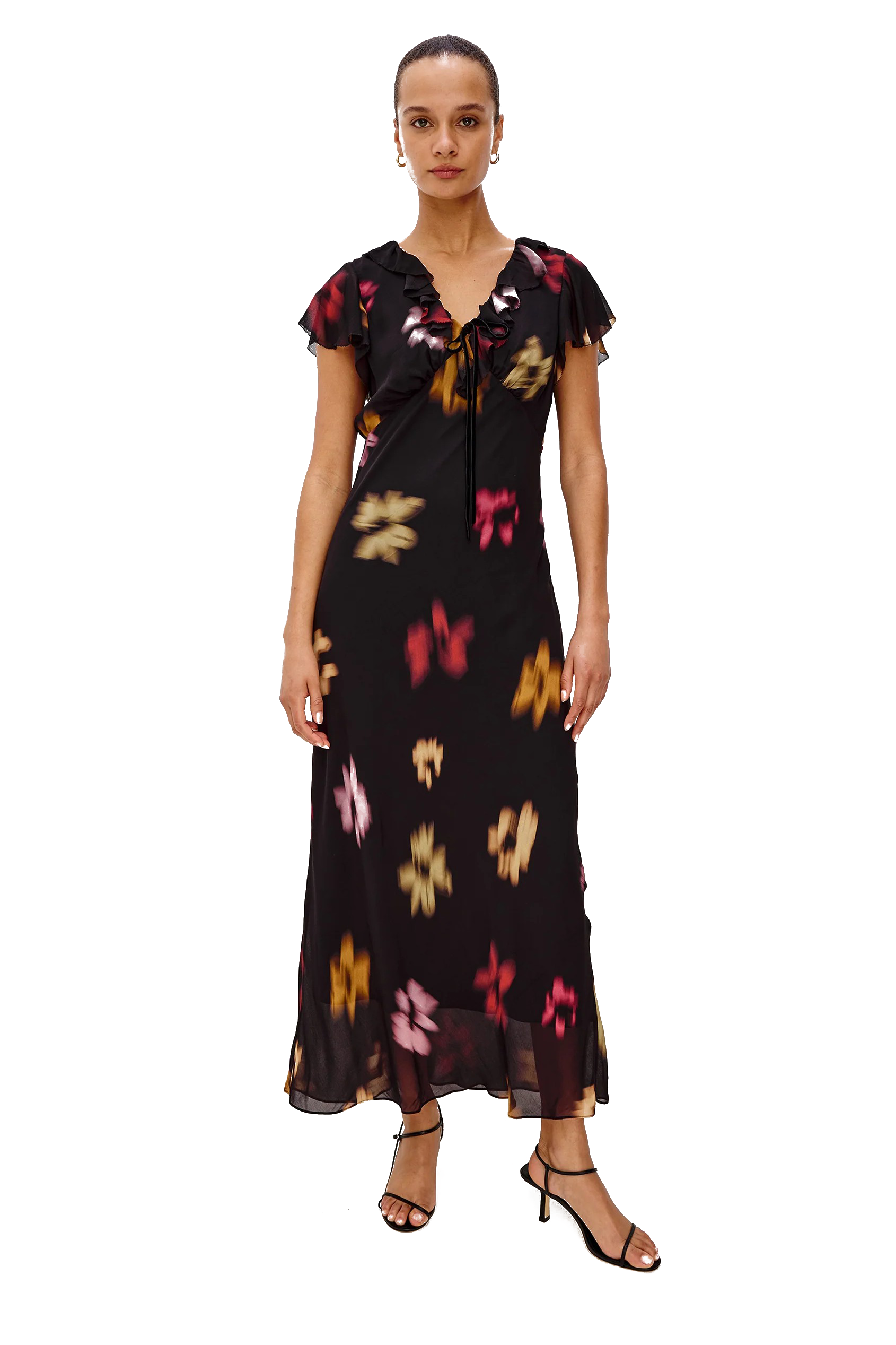 NEELA DRESS ONYX BLURRED FLORAL - sassanova