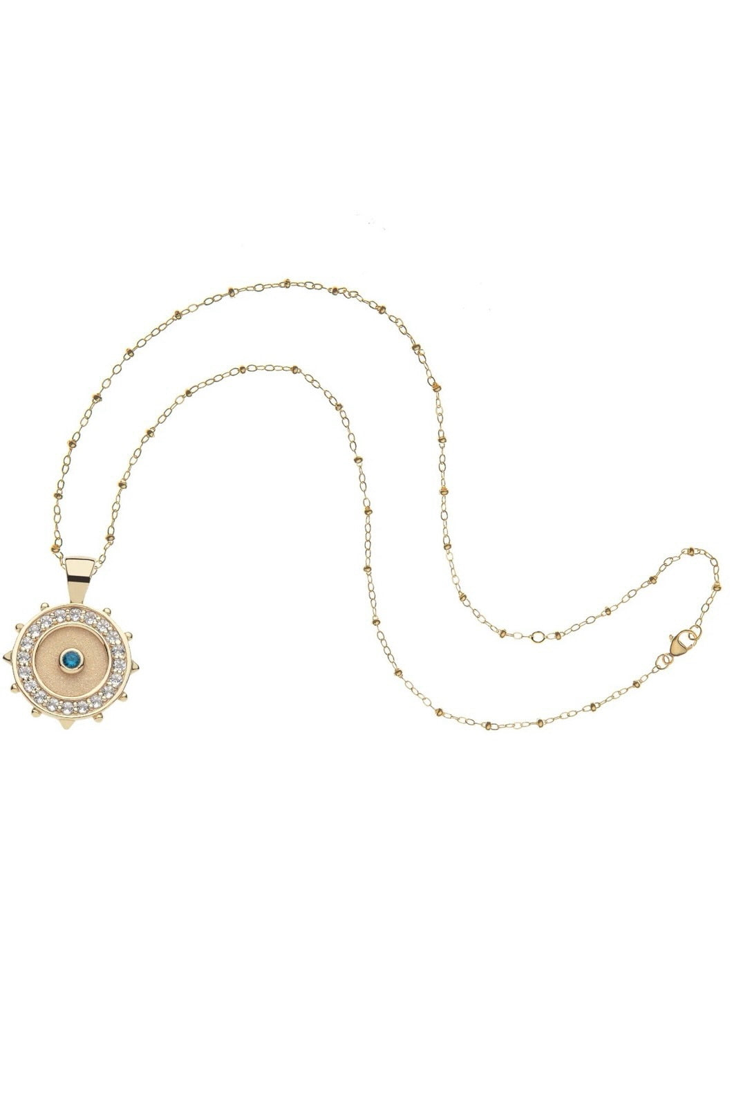 PROTECT EMBELLISHED BL/WHT TOPAZ WATCHFUL EYE NECKLACE- SATELLITE CHAIN
sassanova