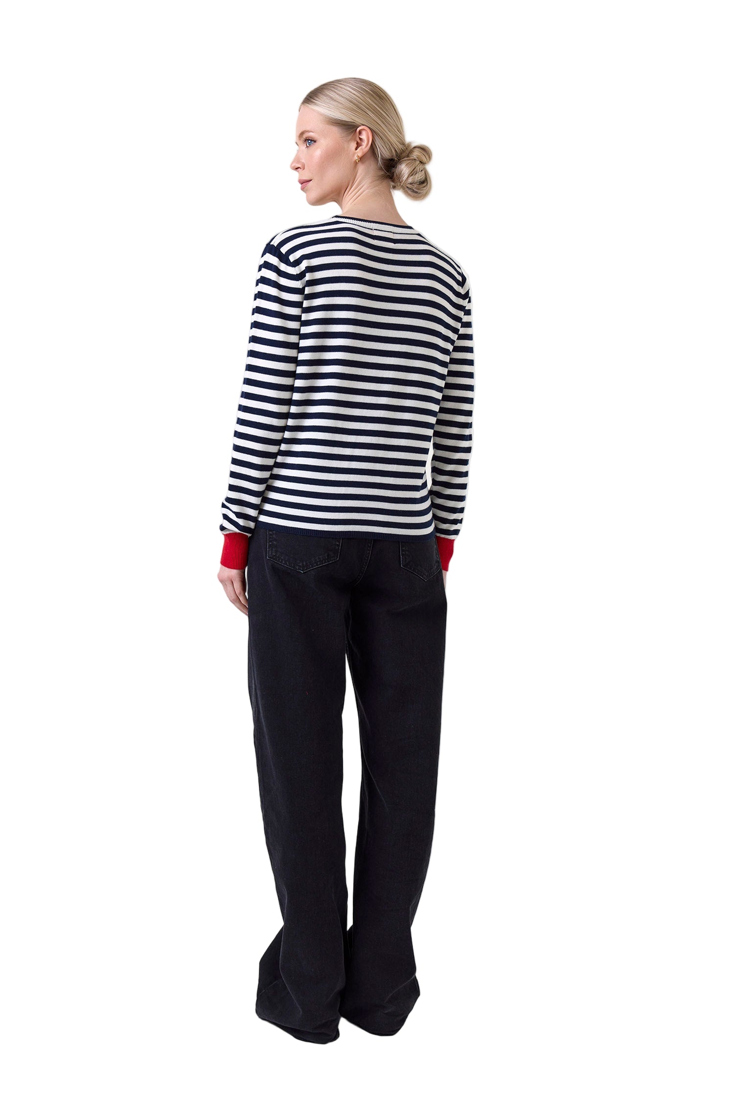 HEART EMBROIDERY STRIPE CREW (718/V1) - Sweaters - Sassanova