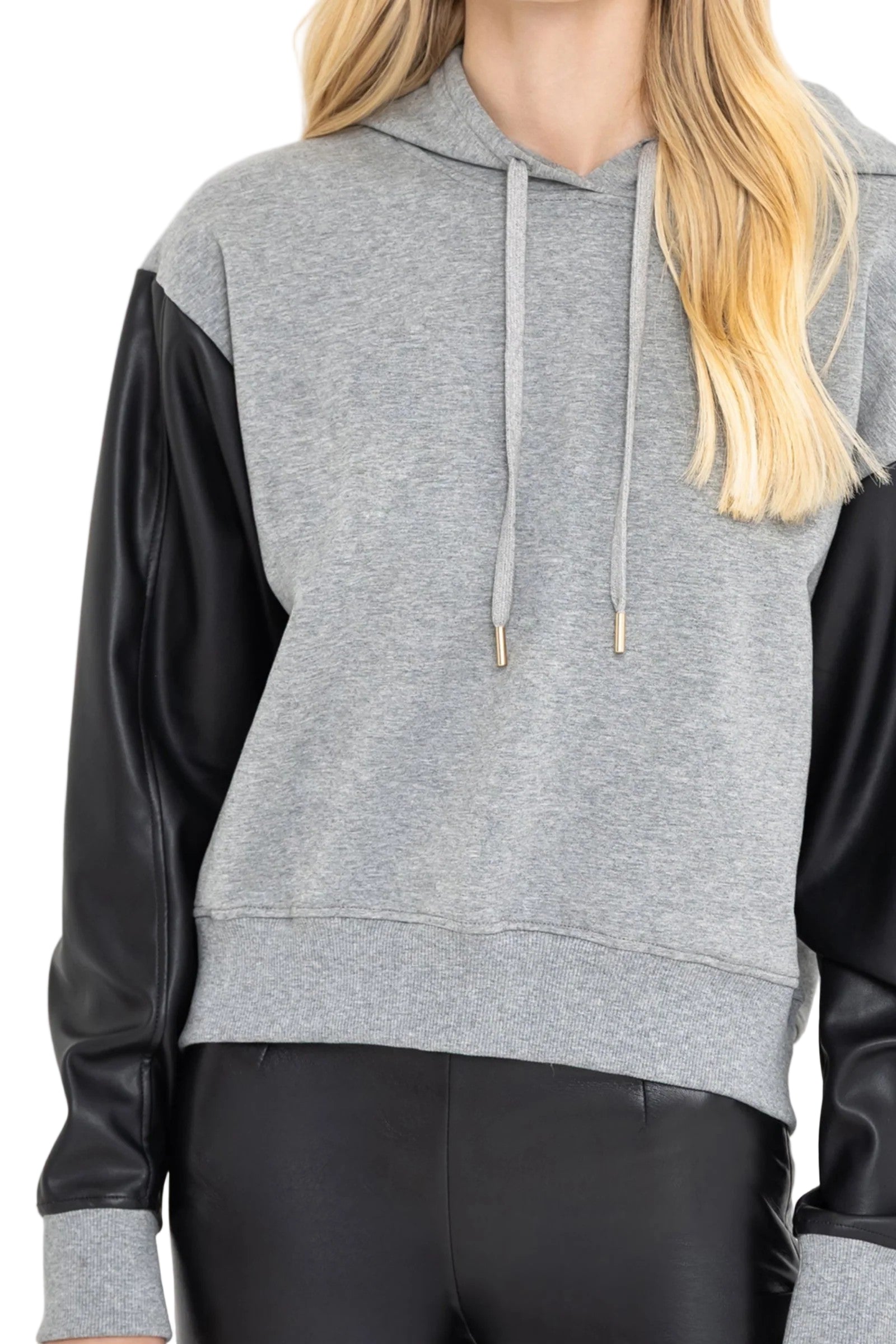 LISBET VEGAN LEATHER COMBO HOODIE-sassanova
