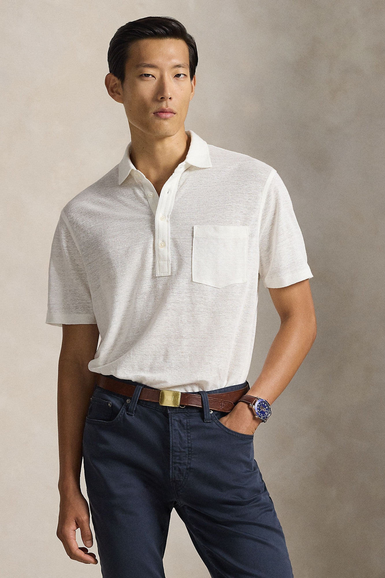 SHORT SLEEVE LINEN PIQUE POLO - Polos - Novaman