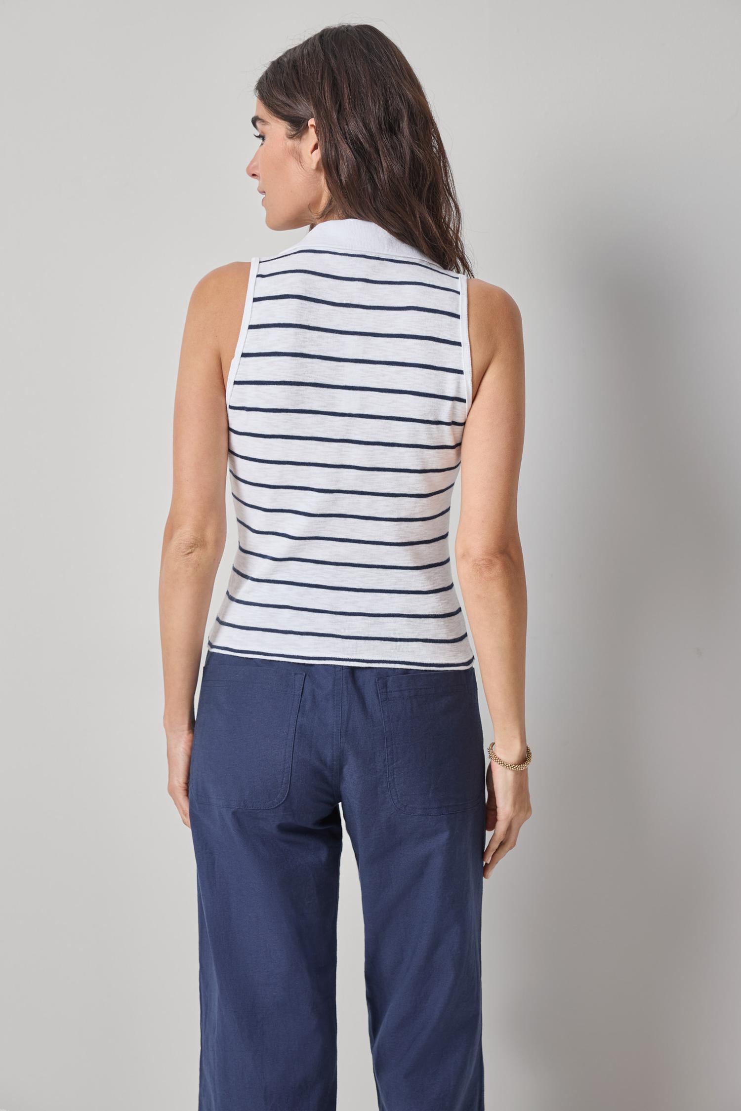 STRIPED SLEEVELESS COLLARED TOP - Tank Tops - Sassanova