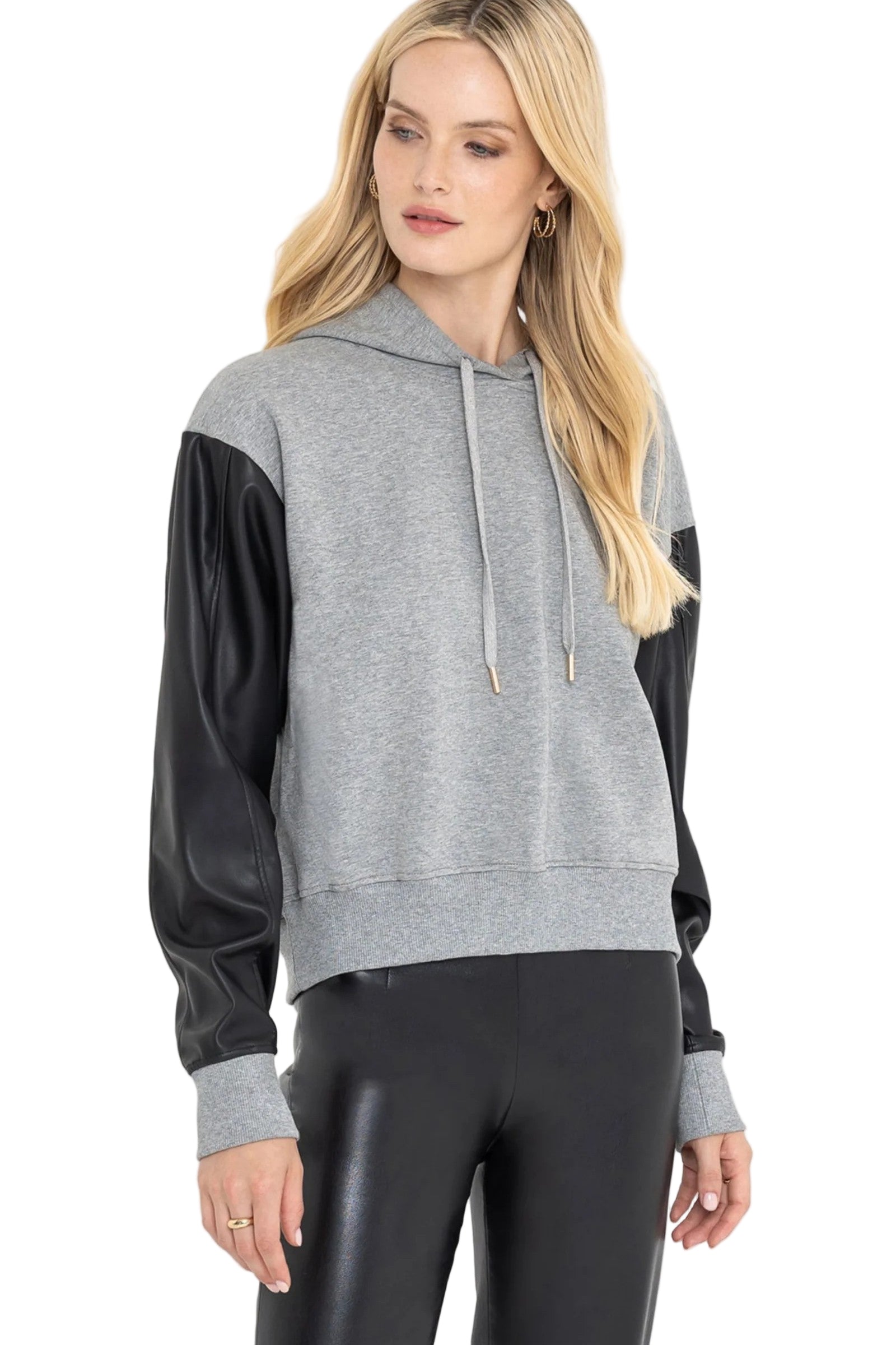 LISBET VEGAN LEATHER COMBO HOODIE-sassanova