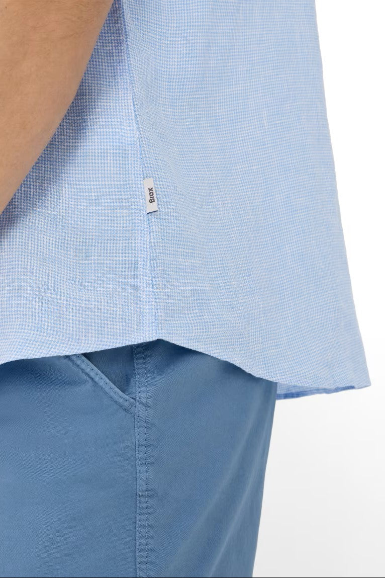 SHORT SLEEVE LINEN HOUNDSTOOTH SPORT SHIRT - Short Sleeved Shirts - Novaman