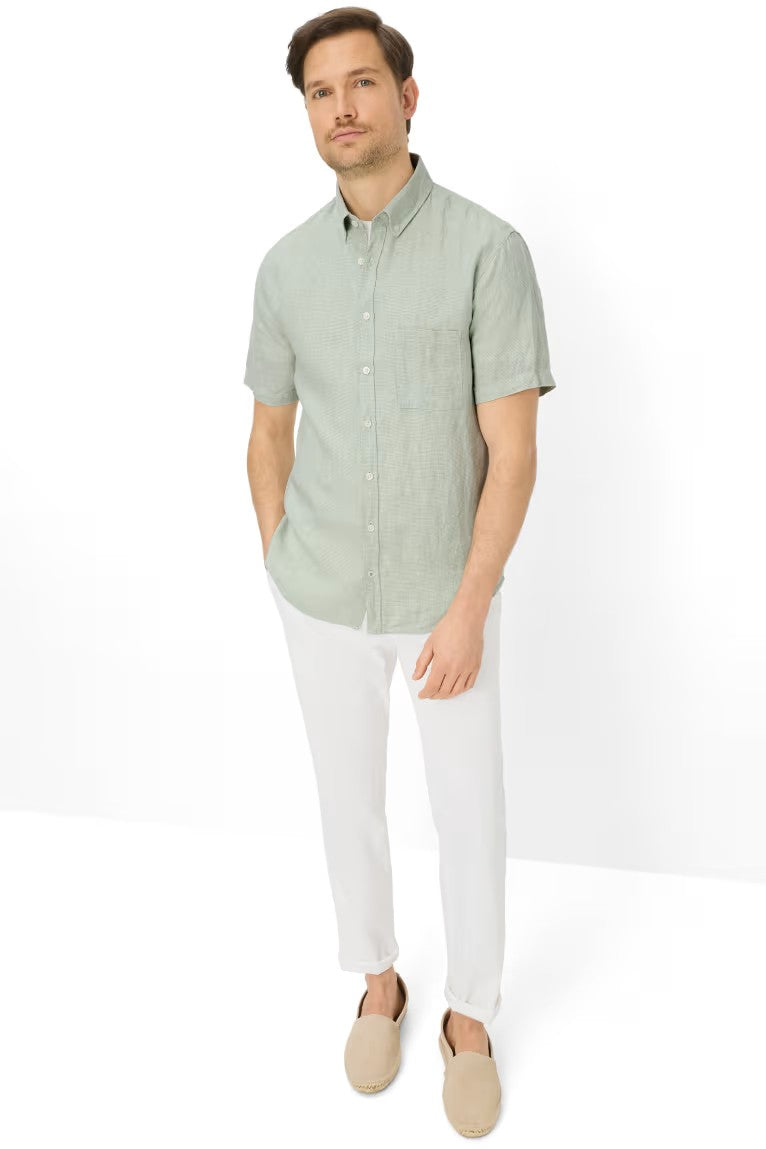 SHORT SLEEVE LINEN HOUNDSTOOTH SPORT SHIRT - Short Sleeved Shirts - Novaman