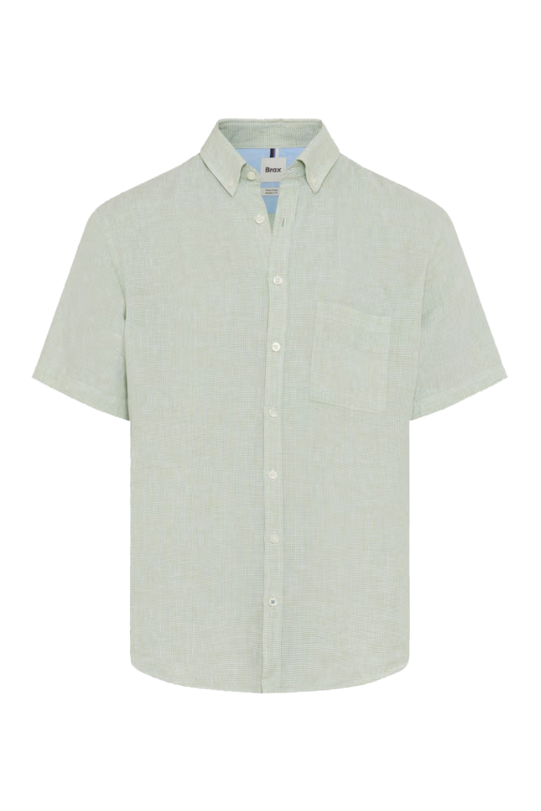SHORT SLEEVE LINEN HOUNDSTOOTH SPORT SHIRT - Short Sleeved Shirts - Novaman