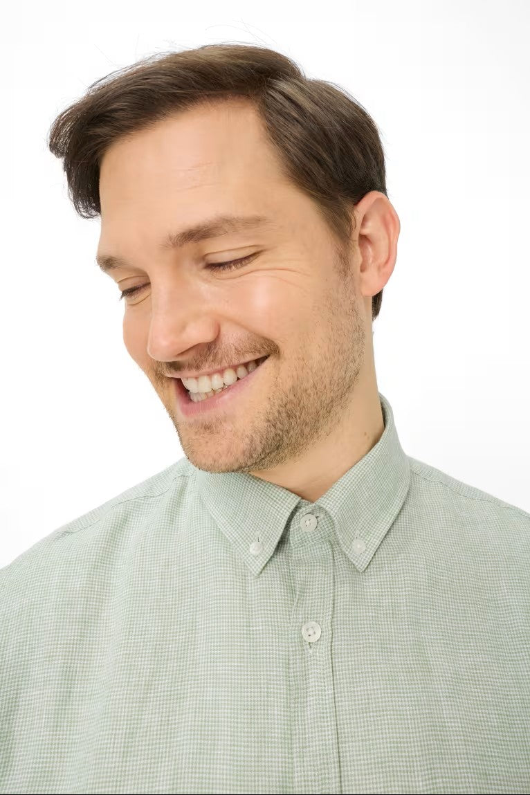 SHORT SLEEVE LINEN HOUNDSTOOTH SPORT SHIRT - Short Sleeved Shirts - Novaman