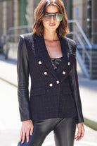 EMILIO VEGAN LEATHER COMBO TWEED BLAZER