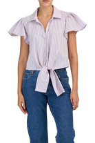 SOPHIE STRIPE FLUTTER SLEEVE MARIANNA TOP - Blouses - Sassanova