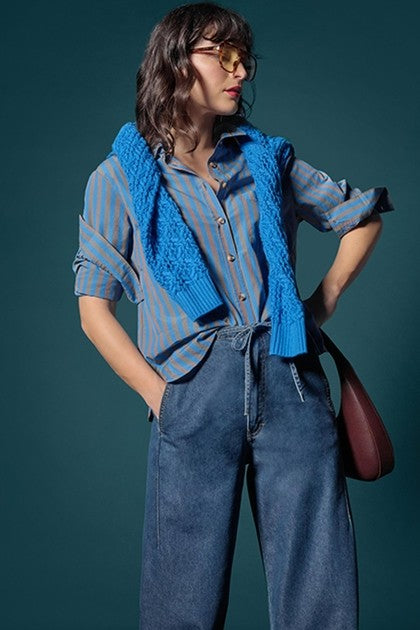 STRIPED BUTTON DOWN (PA3235) - Blouses - Sassanova