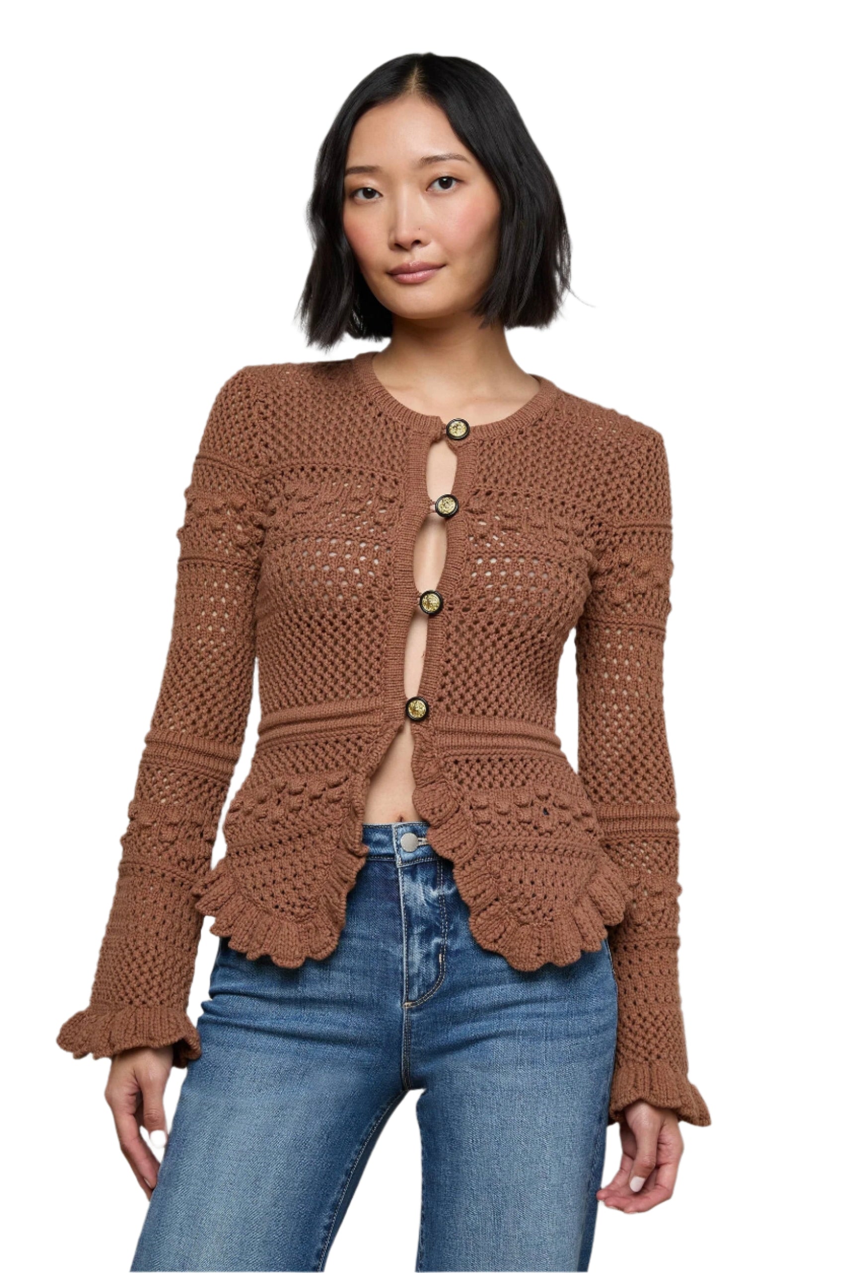KIVA OPEN STITCH RUFFLE CARDI
sassanova