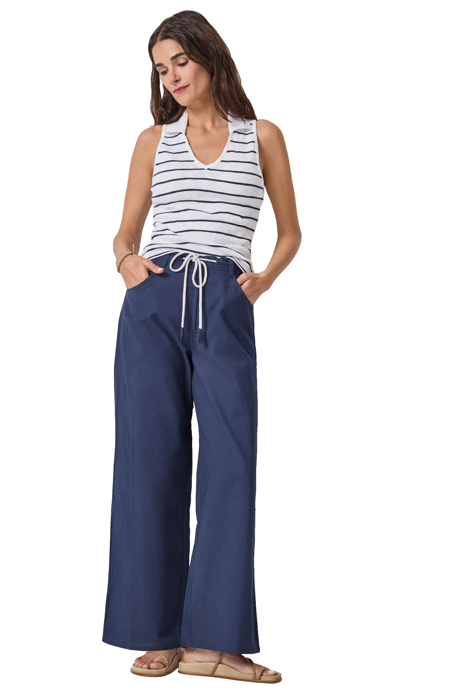 STRIPED SLEEVELESS COLLARED TOP - Tank Tops - Sassanova