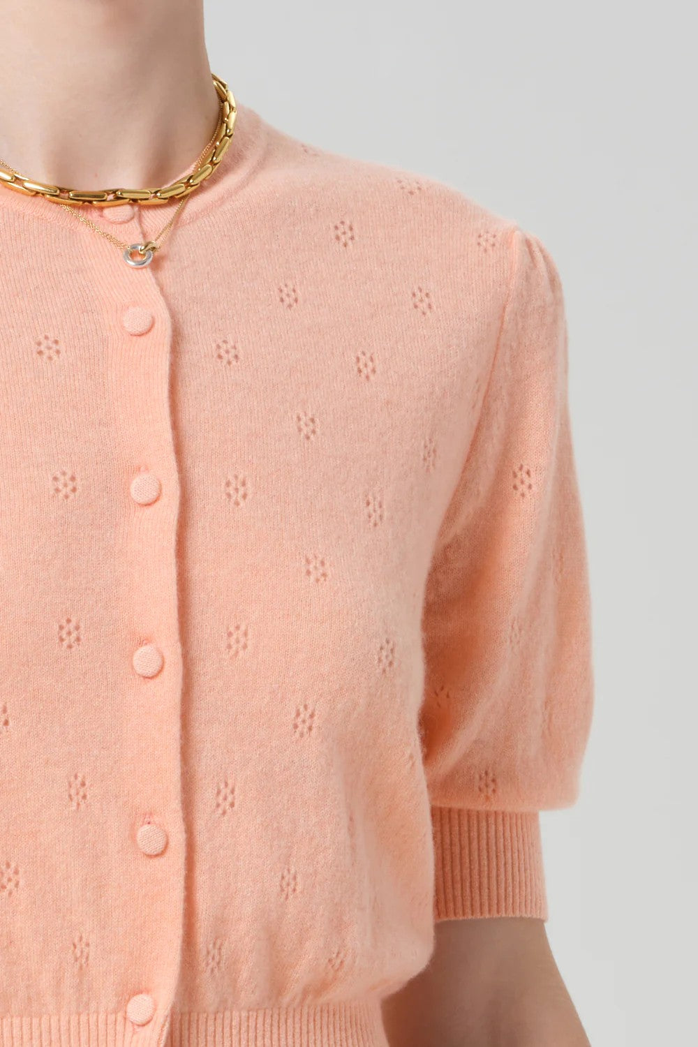 RAINA POINTELLE SHORT SLEEVE CARDIGAN - Sweaters - Sassanova