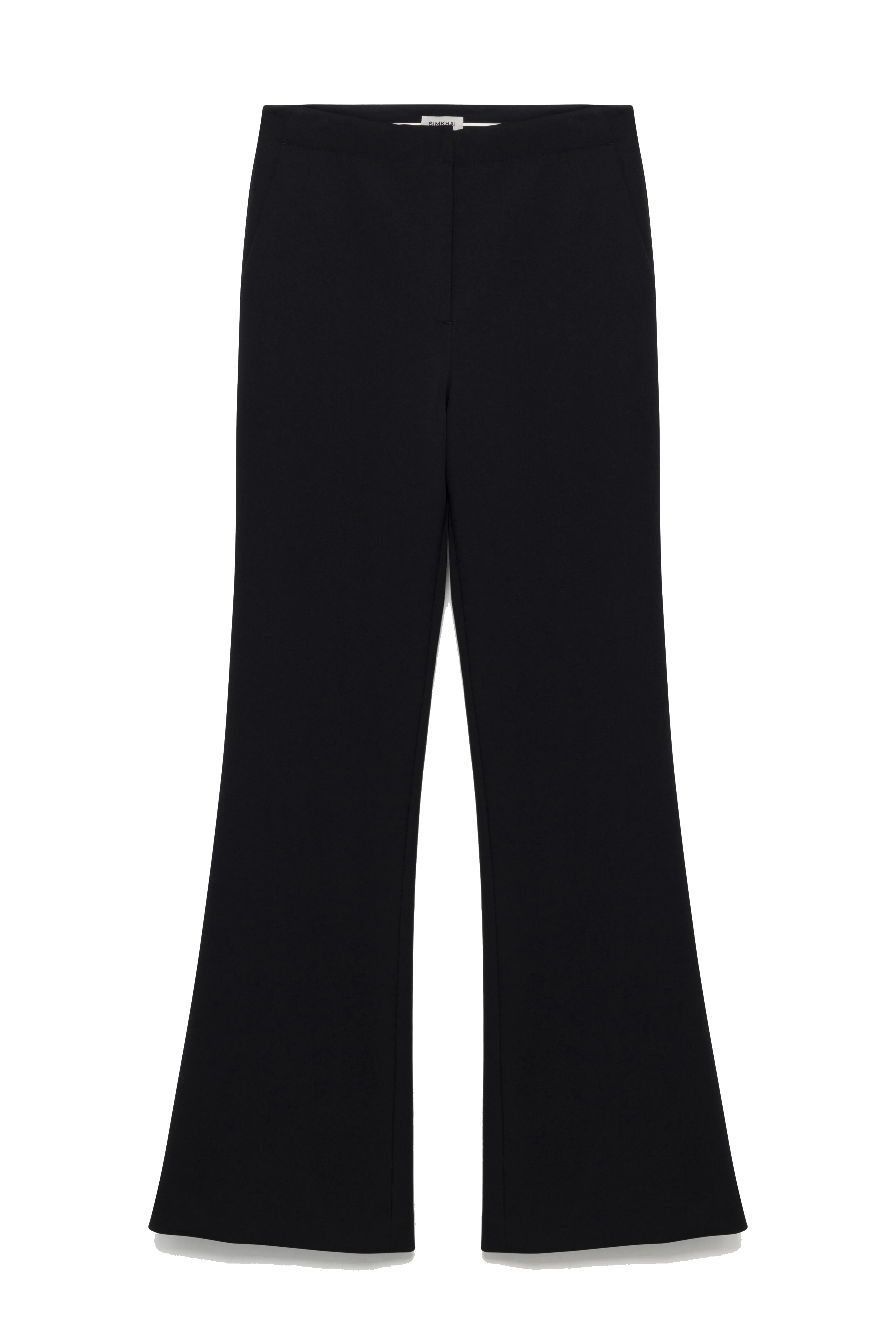 flat lay of black flared long trousers-sassanova