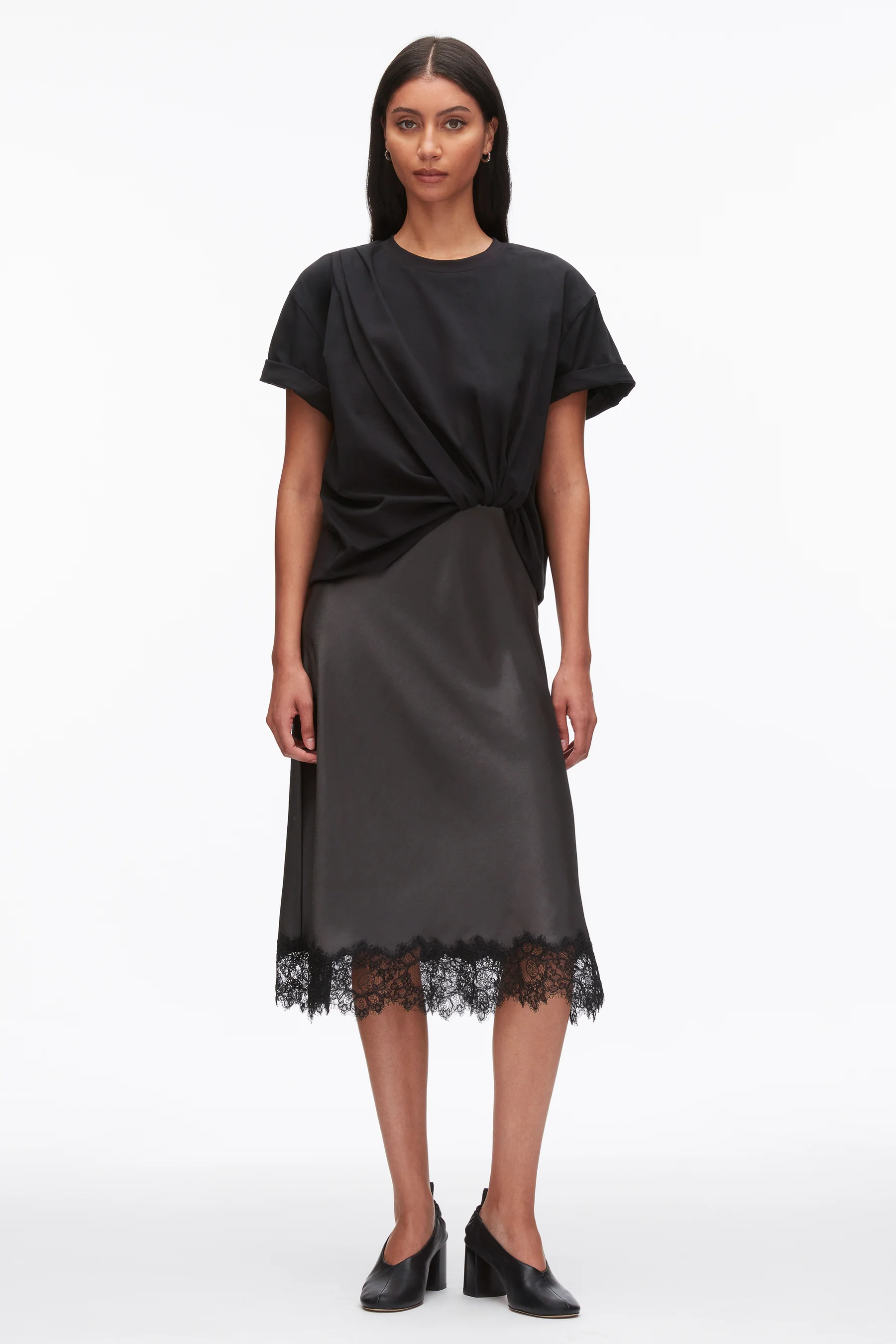 DRAPED T-SHIRT SLIP COMBO DRESS - Dresses - Sassanova