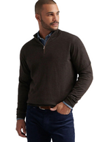 Autumn Crest suede 1/4 zip sweater in solid dark brown-novaman