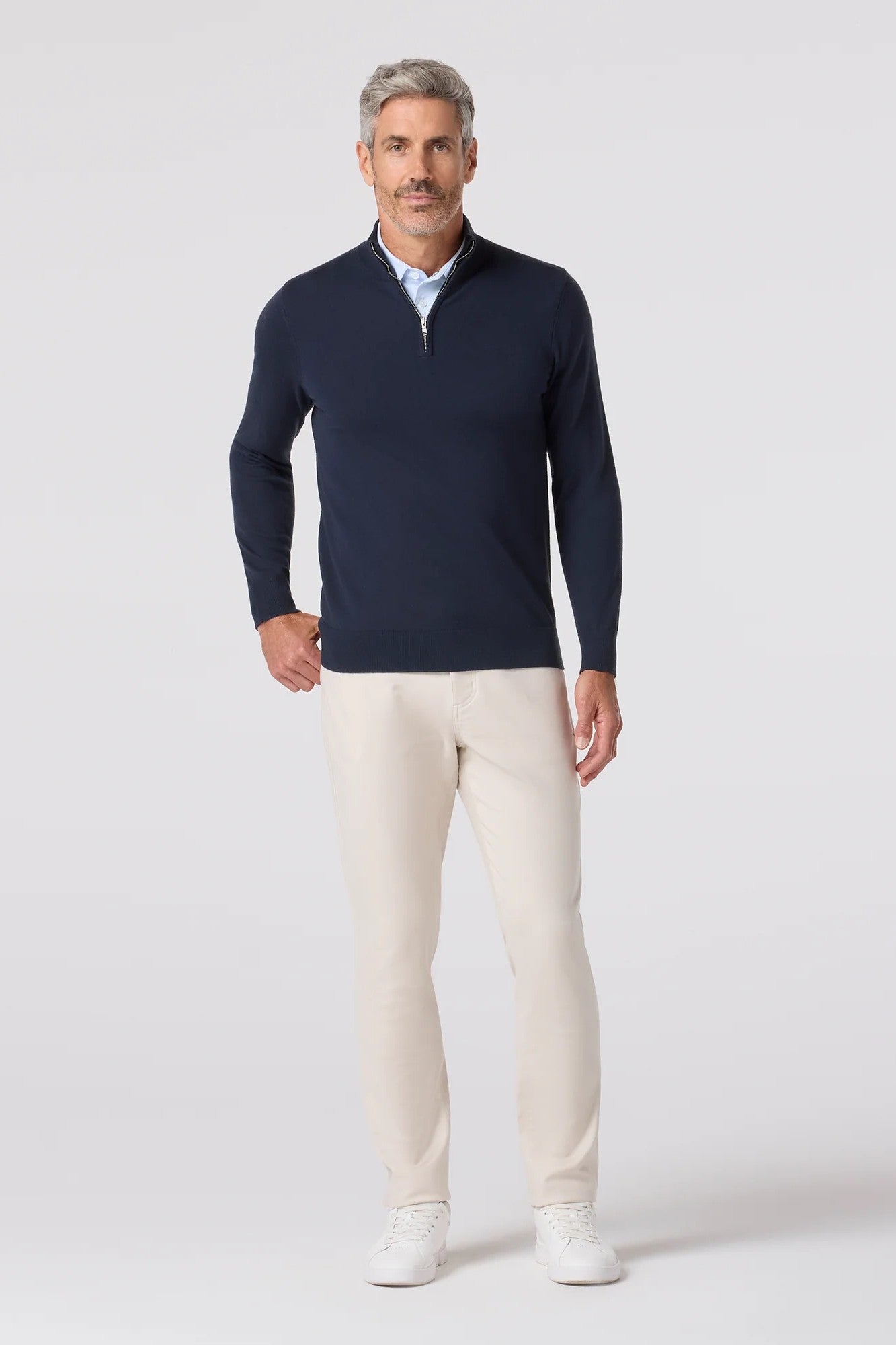 long sleeved navy quarter zip sweater-novaman