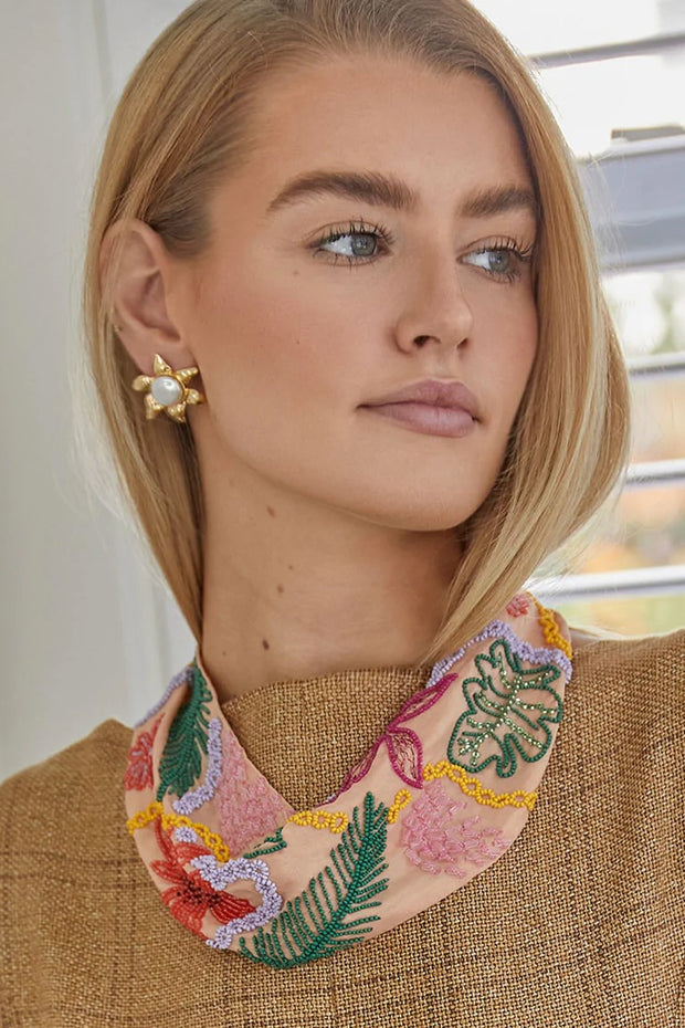 ADDIE STUD EARRINGS- WHT/GLD