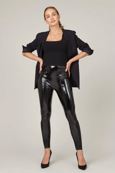 Womens SPANX black Faux Patent Leather Leggings