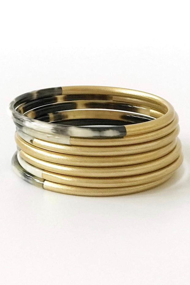 SHINY GOLD HORN BANGLE SET- M/L
