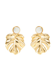 LUX PALM PEARL EARRINGS- WHT/GLD