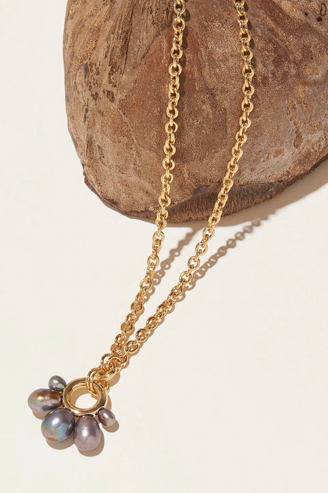 MARGOT PEARL NECKLACE- GRAY/GOLD